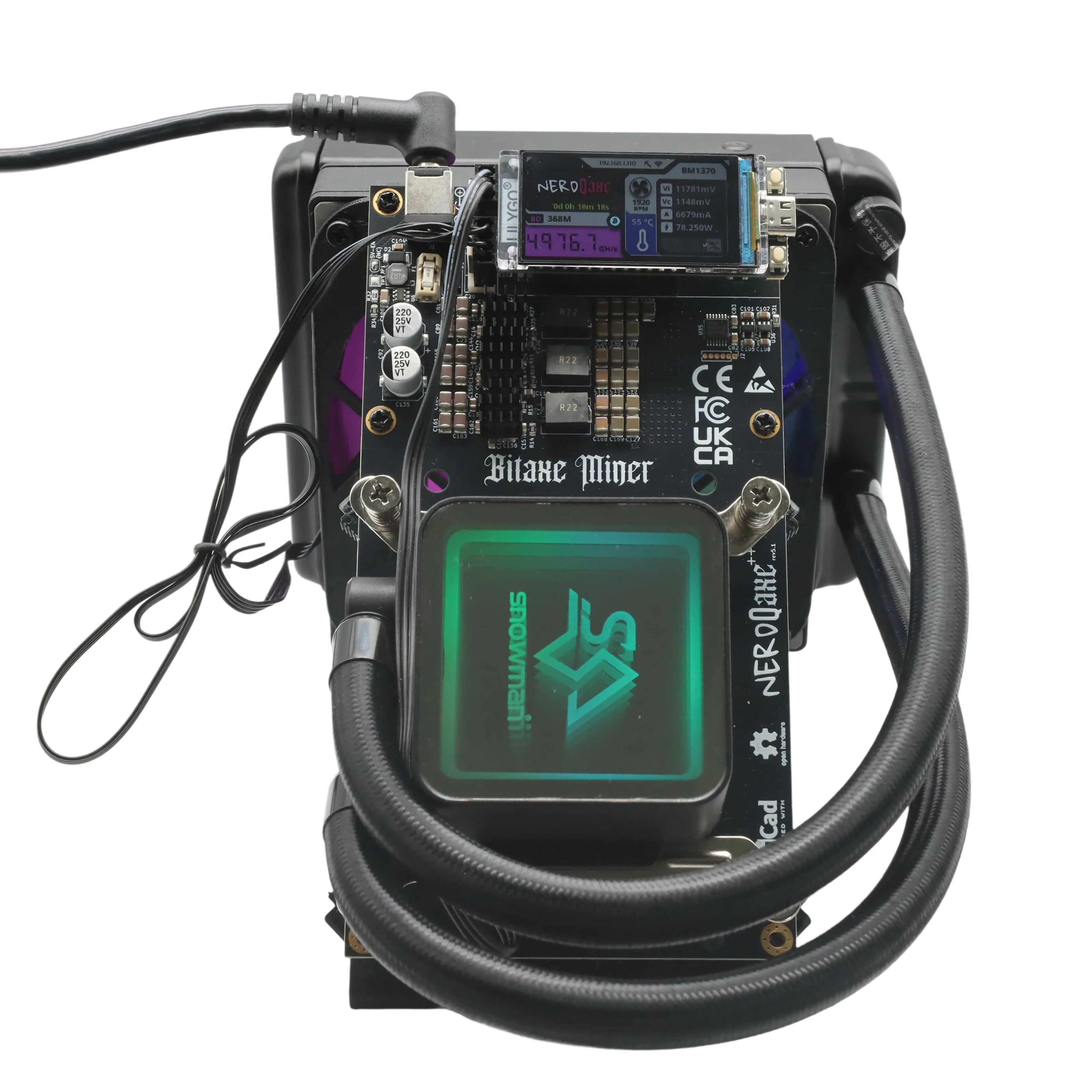 Brand New NerdQaxe++ Hydro 4.8TH/s 60W BTC Miner 15J/Th 4*BM1370 ASIC Chips, 2.4G WiFi Crypto Machine Open-Source Miner